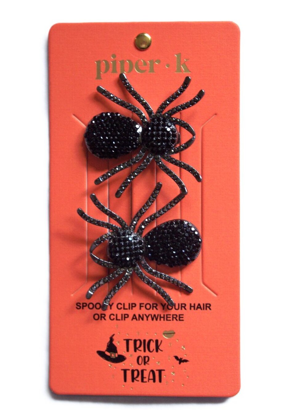 Piper K Set of 2 Black Rhinestone Spiders Hair Purse Clips Halloween Spooky NWT